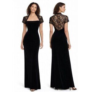 Vintage Black Velvet Lace Back Formal Gown Maxi Dress